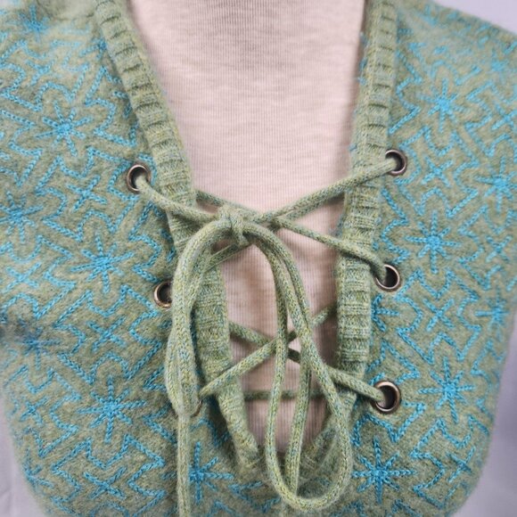 Free People Lace-Up Hoodie Vest Green Turquoise Embroidery Women S - Picture 5 of 12